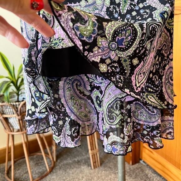 RL Richard Large Petite Elastic Waist Purple Paisley Midi Skirt Ruffle Y2K - Picture 4 of 6